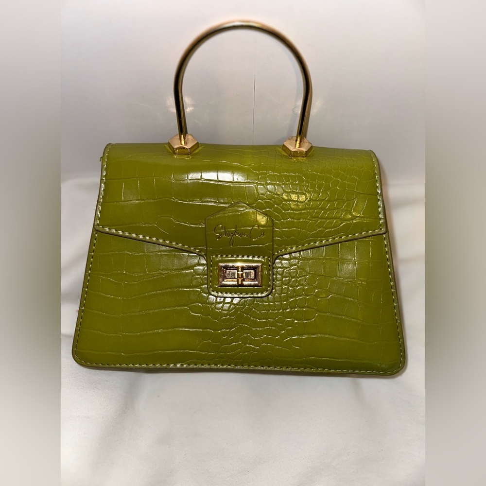 Chic Olive Green Embossed Satchel